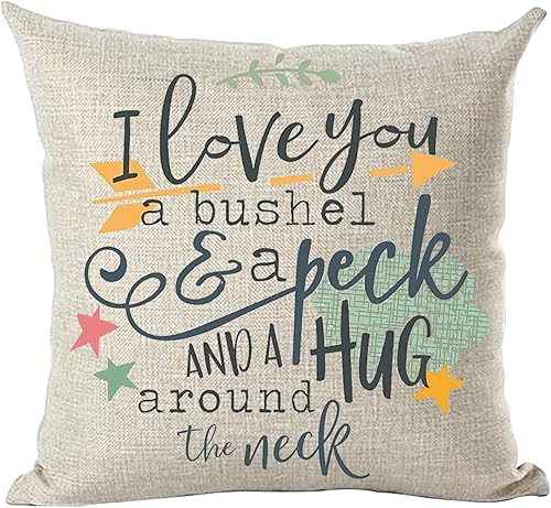 Ramirar Funda de almohada decorativa con texto en inglés "I Love You A Bushel & A Peck and A Hug Around The Neck - Funda de almohada decorativa con