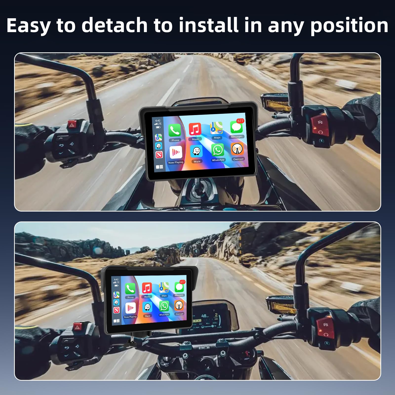 Schermo Carplay Moto Senza Fili 7 Pollici Impermeabile Touchscreen Doppio Bluetooth Navigazione GPS Android Auto +64G Card