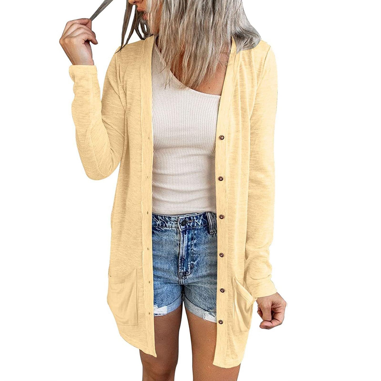 Cardigan sottile da donna, lungo, estivo, leggero, elegante