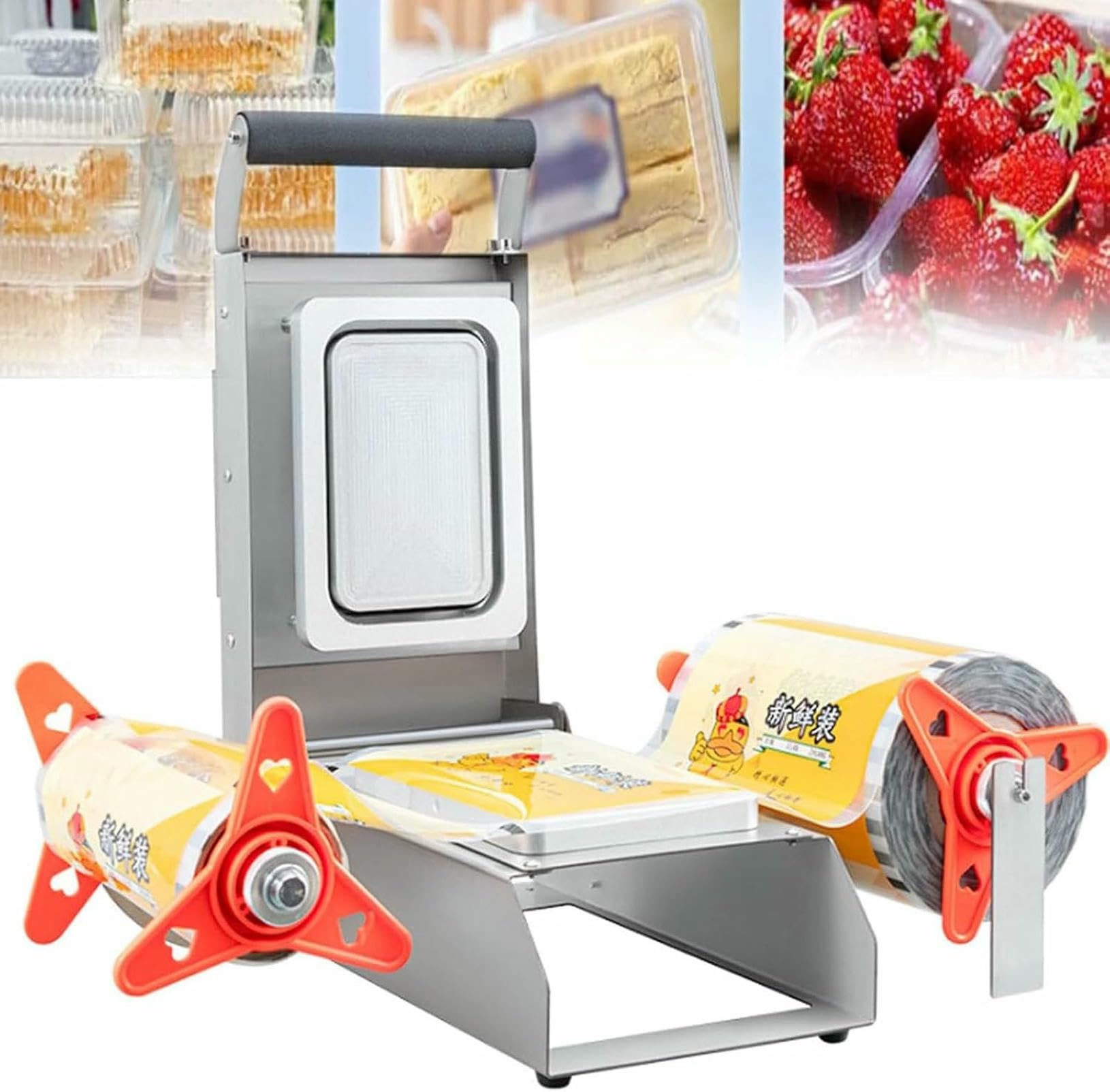 AYCDL Manual Food Tray Sealer, Takeaway Box Hand Press Food Packaging Machine, Supermarket Stainless Steel Design, Fast and Even Heating