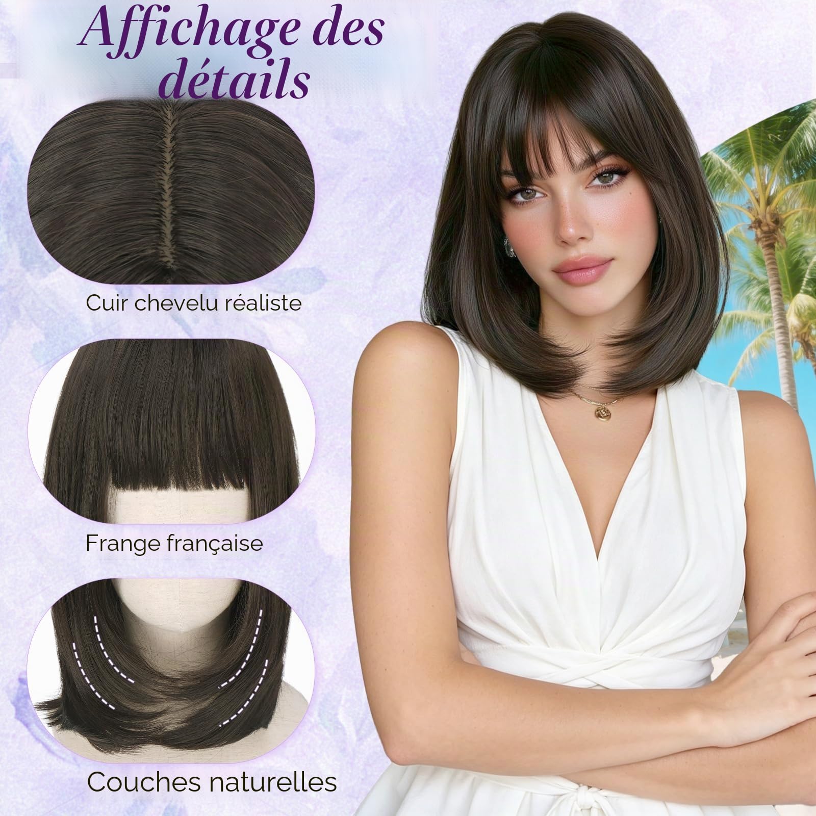 RUWISS Rouge Cuivré Perruque Courte Droite avec Frange, 35 cm Bob Layered Perruques pour Femme Classique Bob Synthétiques Résistantes pour Usageet Quotidien et Cosplay