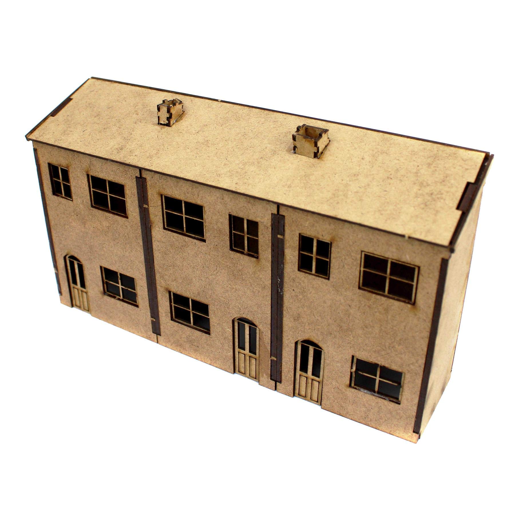 War World Scenics Modellbau MDF Gebäude - Niedrigprofil Dreifach-Haus x 5 - Spur 00/H0 Modellbahn Maßstab Modelleisenbahn Diorama Landschaftsbau Geländebau Struktur