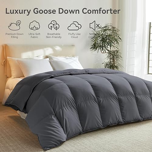 Miniatura 2 de L LOVSOUL Edredón de plumón de ganso tamaño Queen, relleno de edredón esponjoso para todas las estaciones, peso medio de 46 onzas para ropa de cama