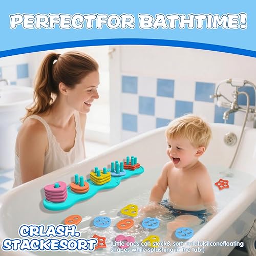 Miniatura 6 de Juguetes de baño con succión para bebé, juguete de baño de silicona sin moho, clasificador y apilable, juguetes sensoriales y el mejor regalo para