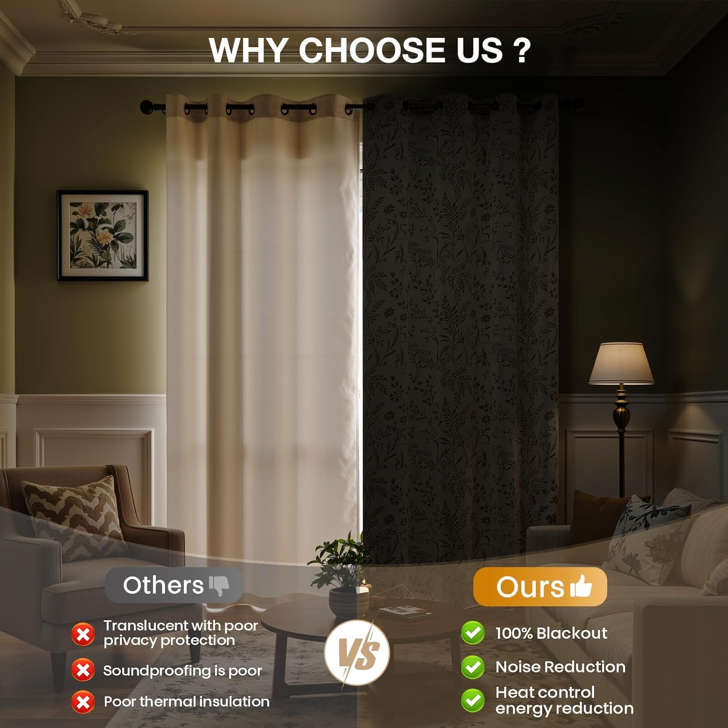 Rinwoc Beige Vintage Leaf and Floral Print Blackout Curtains Set of 2 Panels 84 Inch, Grommet Top Linen Textured Drapes for Bedroom Living Room (W52xL84)