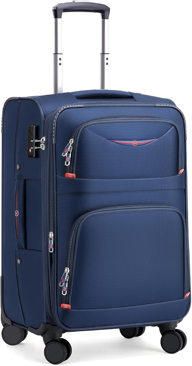 Softside Expandable Luggage with 4 Spinner Wheels, Durable Carry-On Luggage Suitcase (Blue, 21-Inch)