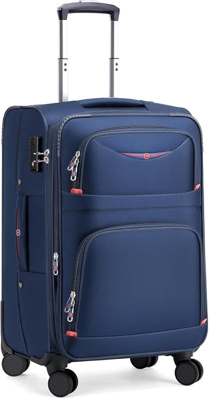 Softside Expandable Luggage with 4 Spinner Wheels, Durable Carry-On Luggage Suitcase (Blue, 21-Inch)