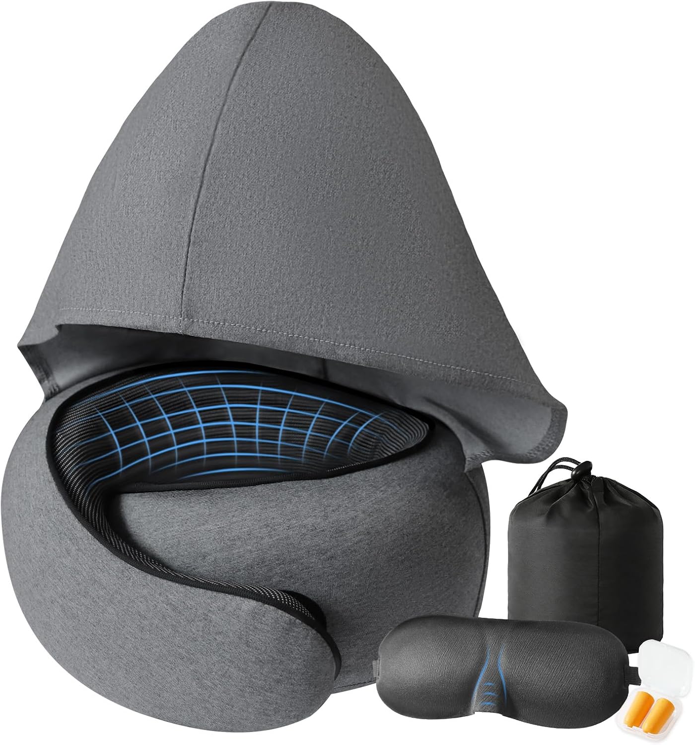 Memory Foam Travel Neck Pillow for Airplane – New Ergonomic Wrap-Around Design，Washable Cover, Carry Bag & Sleep Mask – for Sleeping Plane Train Travel Essentials (Dark Gray)