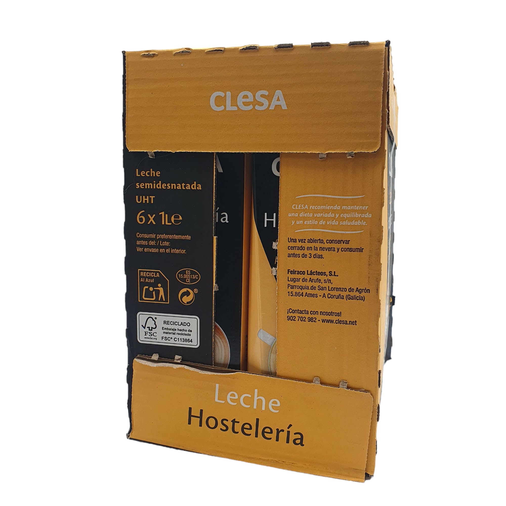 Clesa Leche Semidesnatada Especial Hostelería 6 x 1 L - Tapón Antigoteo