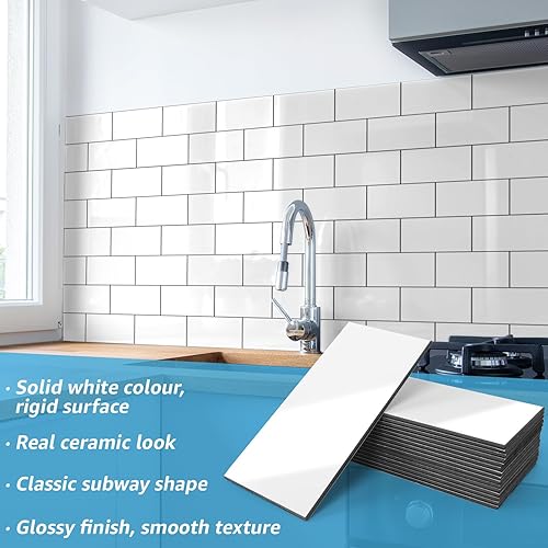 Miniatura 4 de Art3d Azulejos de despegar y pegar de 4 piezas para cocina, baño, 3 x 6 pulgadas. Pegar en azulejos de metro de madera envejecida