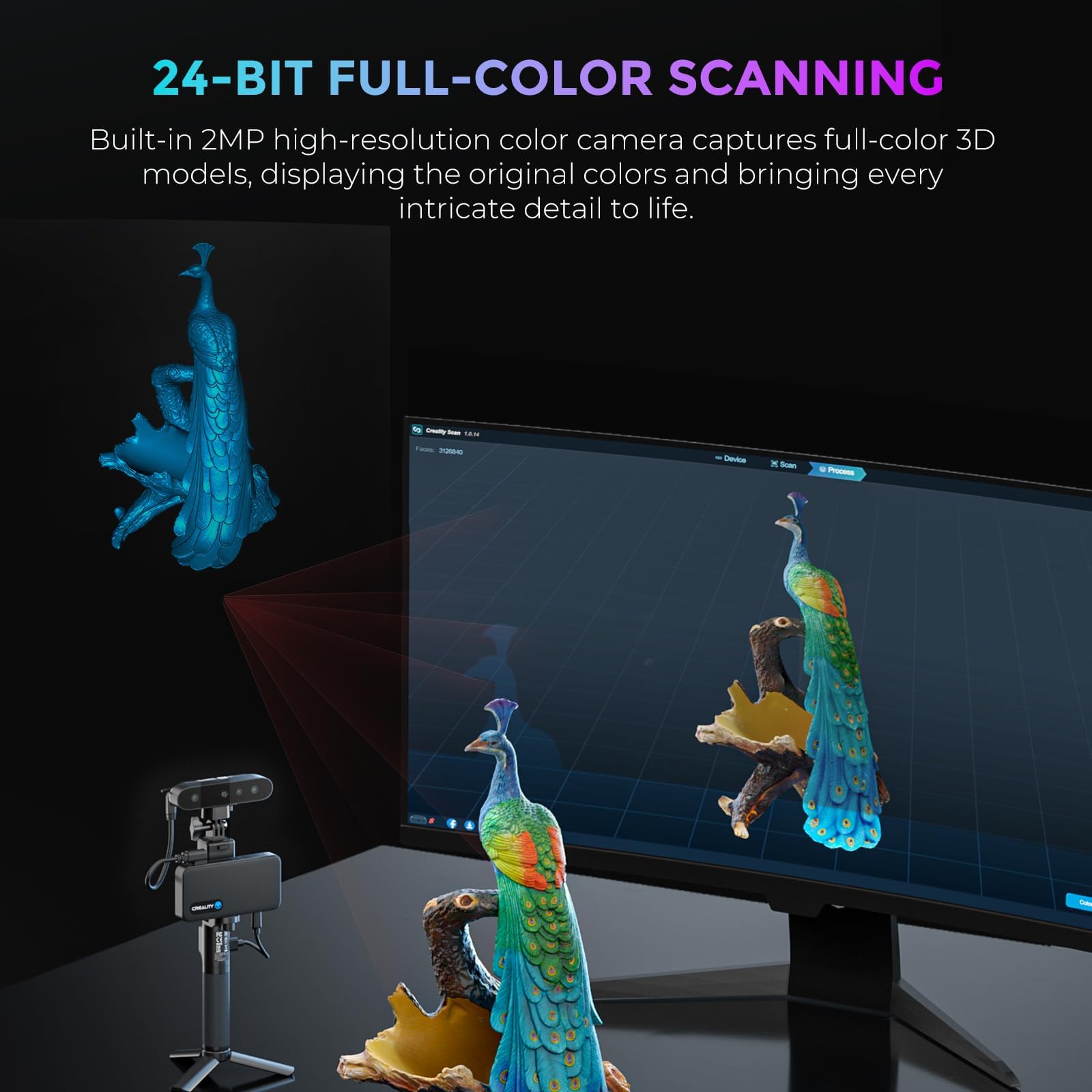 Creality CR-Scan Ferret Pro 3D Scanner, tragbarer 3D Scanner für 3D Drucker, 3D Druck modellierung, 0,1 mm Genauigkeit, 24 Bit Vollfarbscan, Anti-Shake, Wifi 6, für Android IOS Phone PC Mac Win