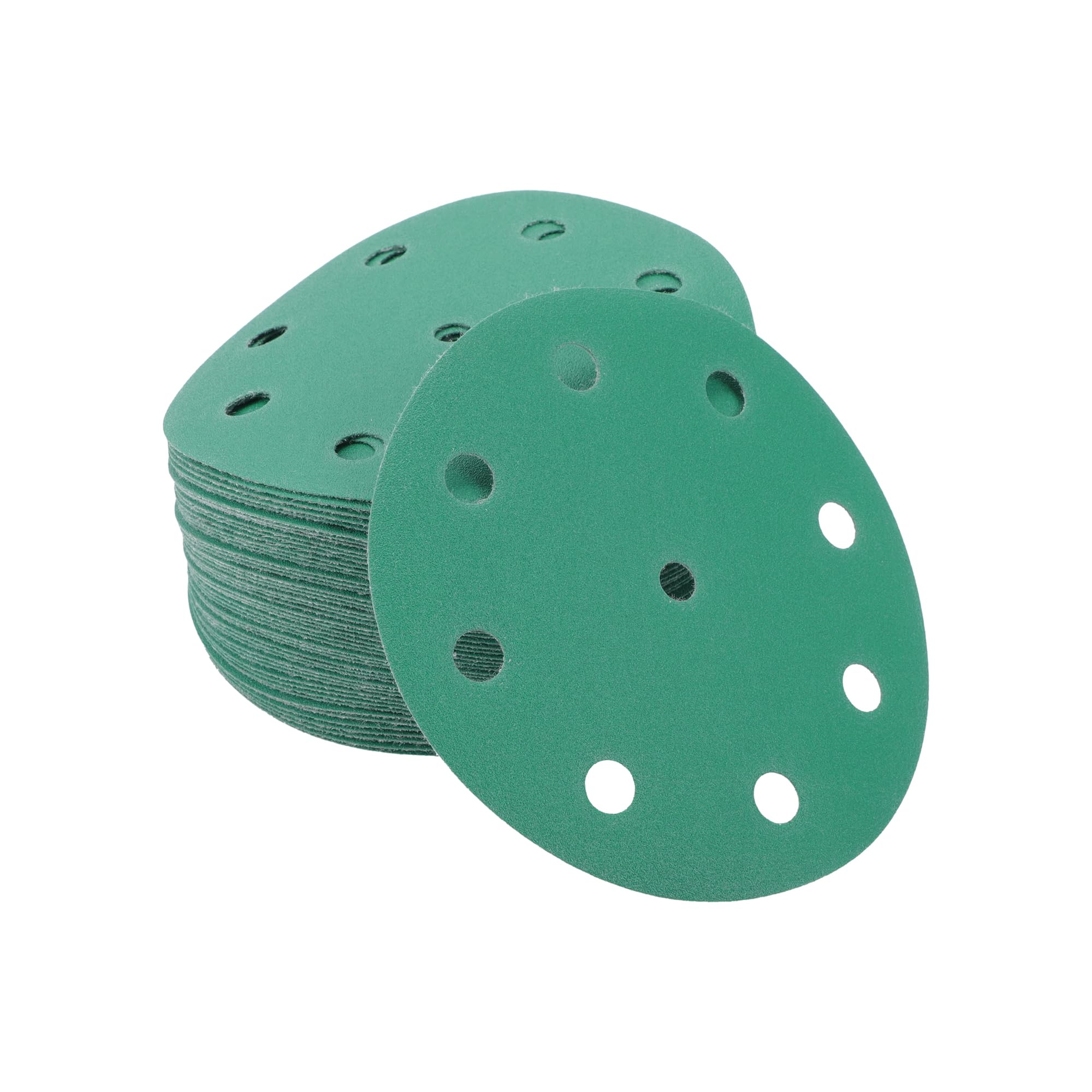 A ABSOPRO Sanding Discs 5 Inch 9 Hole 180 Grit Round Hook and Loop Sandpaper Aluminum Oxide Green 50pcs, 5"