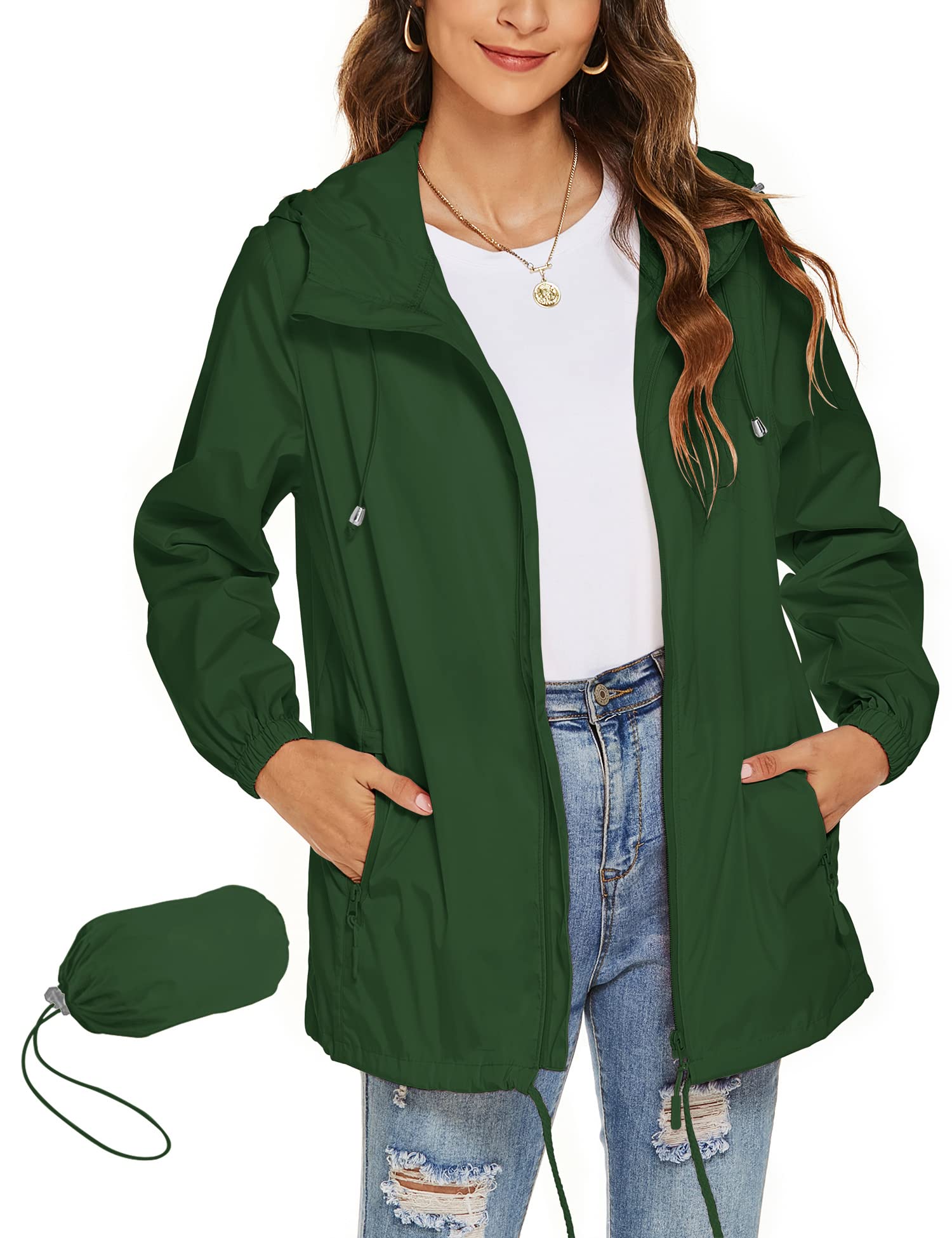 Rapbin Damen Regenjacke Leicht Wasserdicht Regenmantel Windbreaker Dünne Packbar Reisen Fahrrad Regenjacken Windjacke