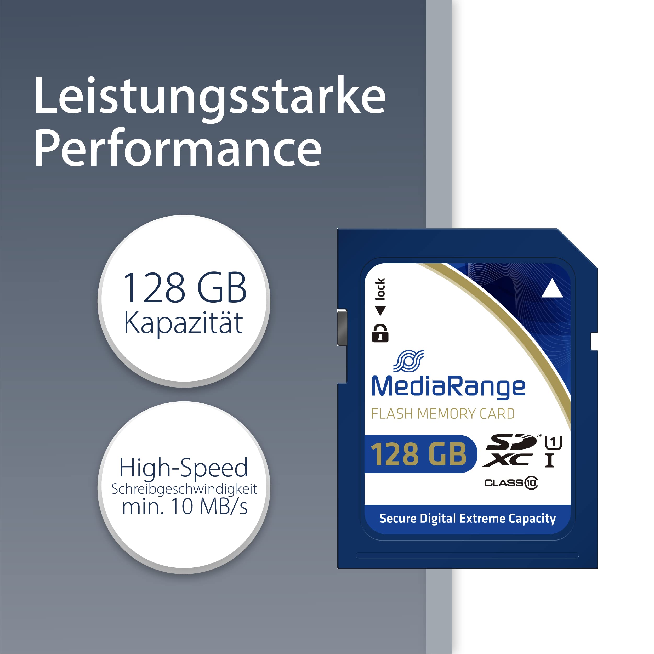MediaRange SDXC Memory Card 128GB - Speed Class 10, Read Speed up to 80 MB/s, External Data Memory for Mobile Devices such as Digital Cameras or Smartphones