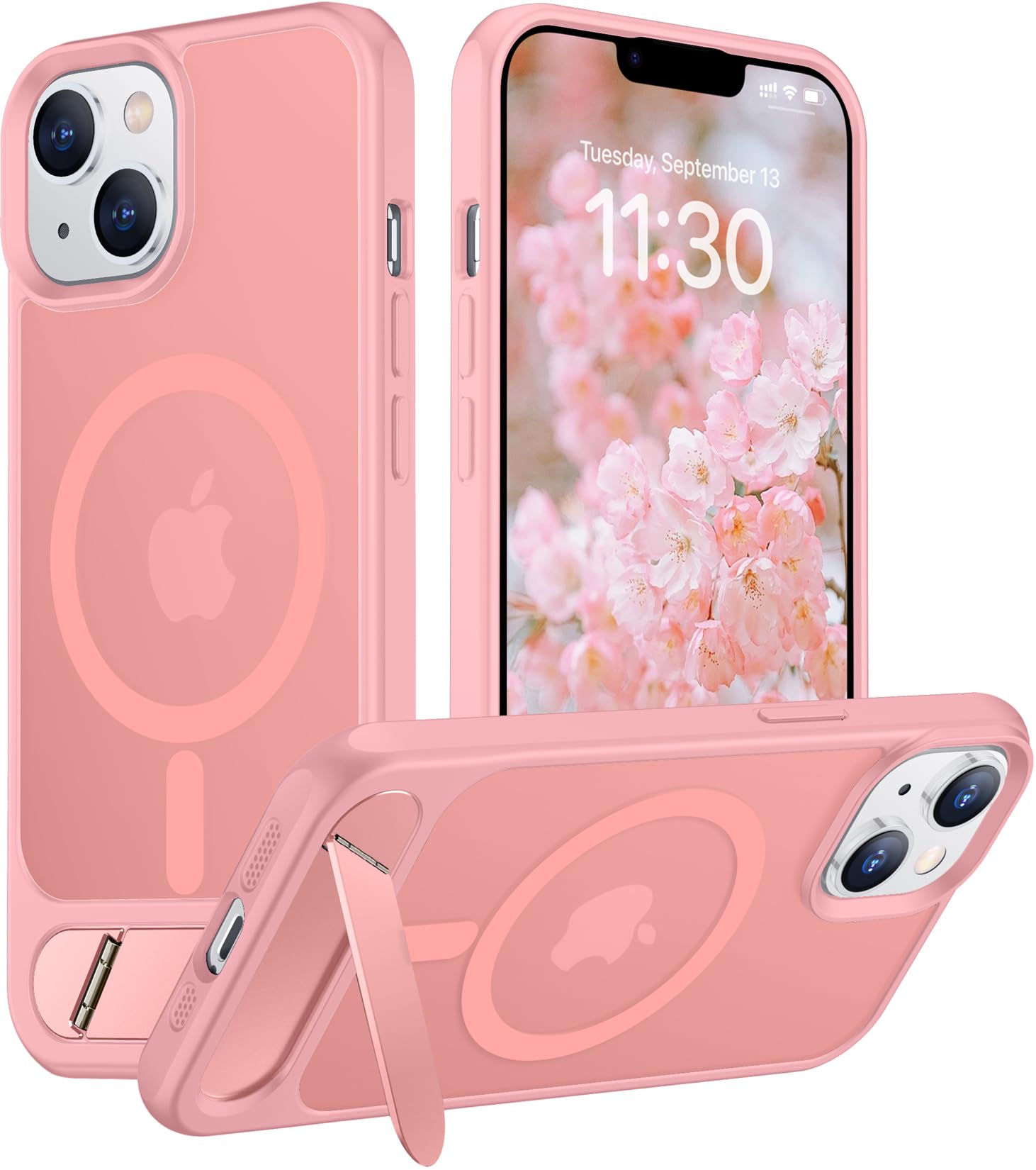 Temdan Magnetic Compatible with iPhone 14 Case/iPhone 13 Case,[Built-in Invisible Kickstand][Compatible with MagSafe][Military Grade Shockproof] Slim Translucent Matte Phone Case for iPhone 14/13 6.1"