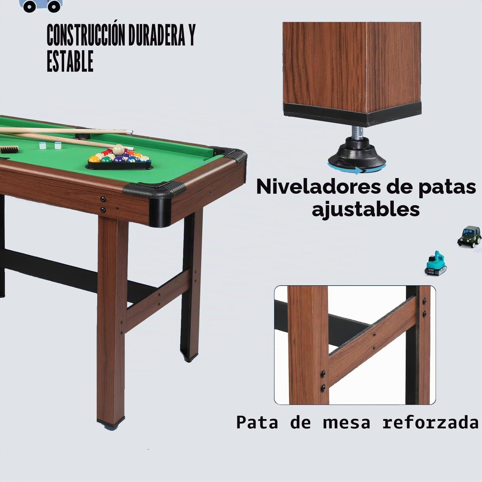 Mesa de Pool de 4 Pies, Mesa de Billar de Madera con 16 Bolas, 2 Tacos, 2 Tizas, Triángulo y Cepillo, Juego de Mesa de Snooker para Niños y Adultos