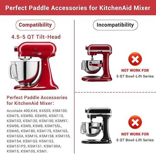 Miniatura 5 de Batidor Flex Edge para KitchenAid de 4.55 cuartos de galón con cabezal inclinable, accesorio de paleta para mezclador KitchenAid con raspador de