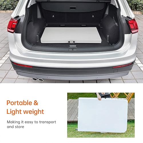 Miniatura 5 de Mesa plegable de 8 pies, mesas plegables de plástico resistente con asa de transporte, mesa plegable por la mitad ligera con función de bloqueo para