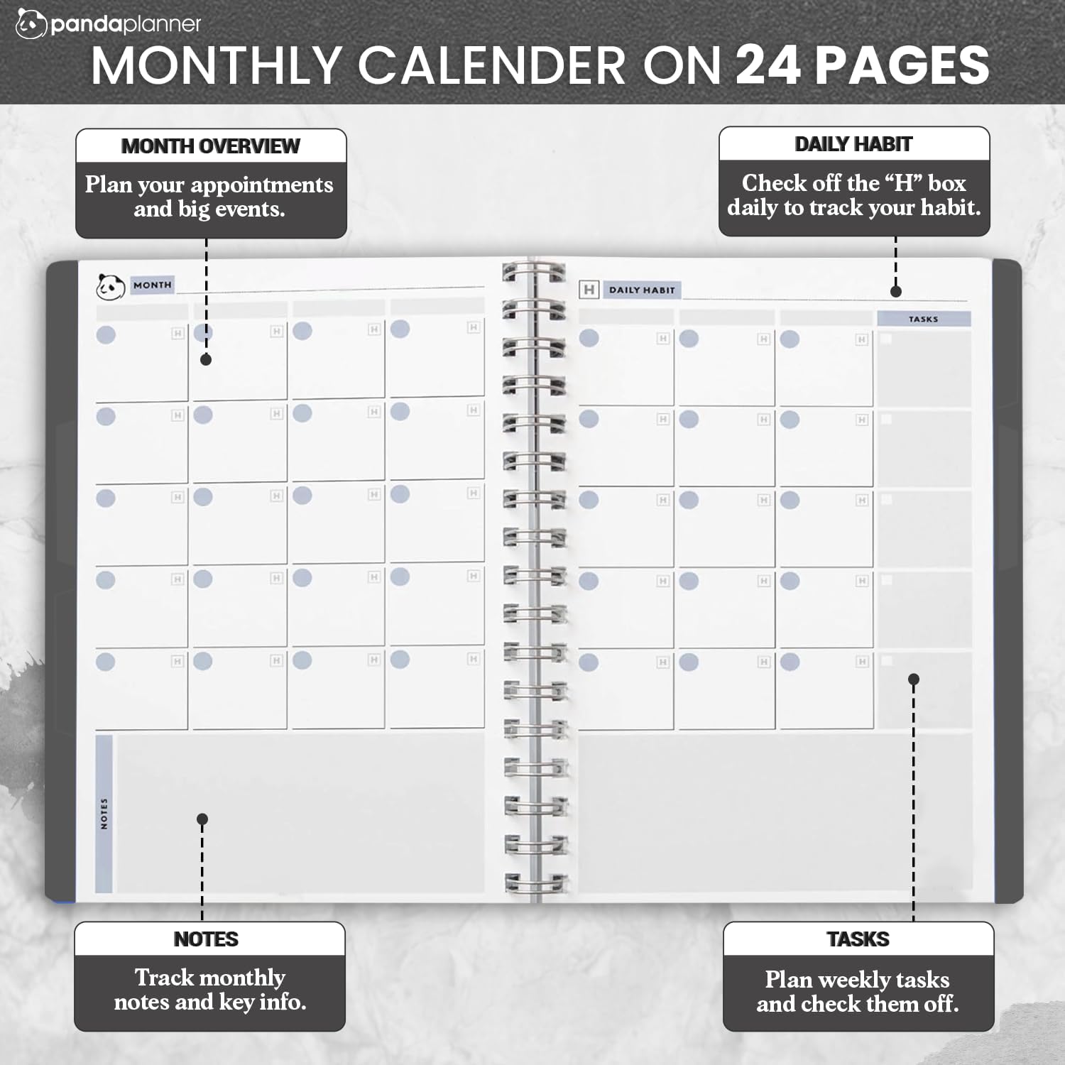 Panda Planner 2026 Undated Weekly Planner – Spiral Bound 5.75" x 8.25" with 52 Weeks, Habit Tracker & Weekly To-Do Lists – Productivity Planner & Academic Organizer for Home, Office & School (Black)