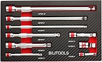 Vista 7 de BILITOOLS Juego de extensión de enchufe de impacto de 18 piezas, incluye barra de extensión de unidad de 1/4" 3/8" y 1/2", adaptador de enchufe