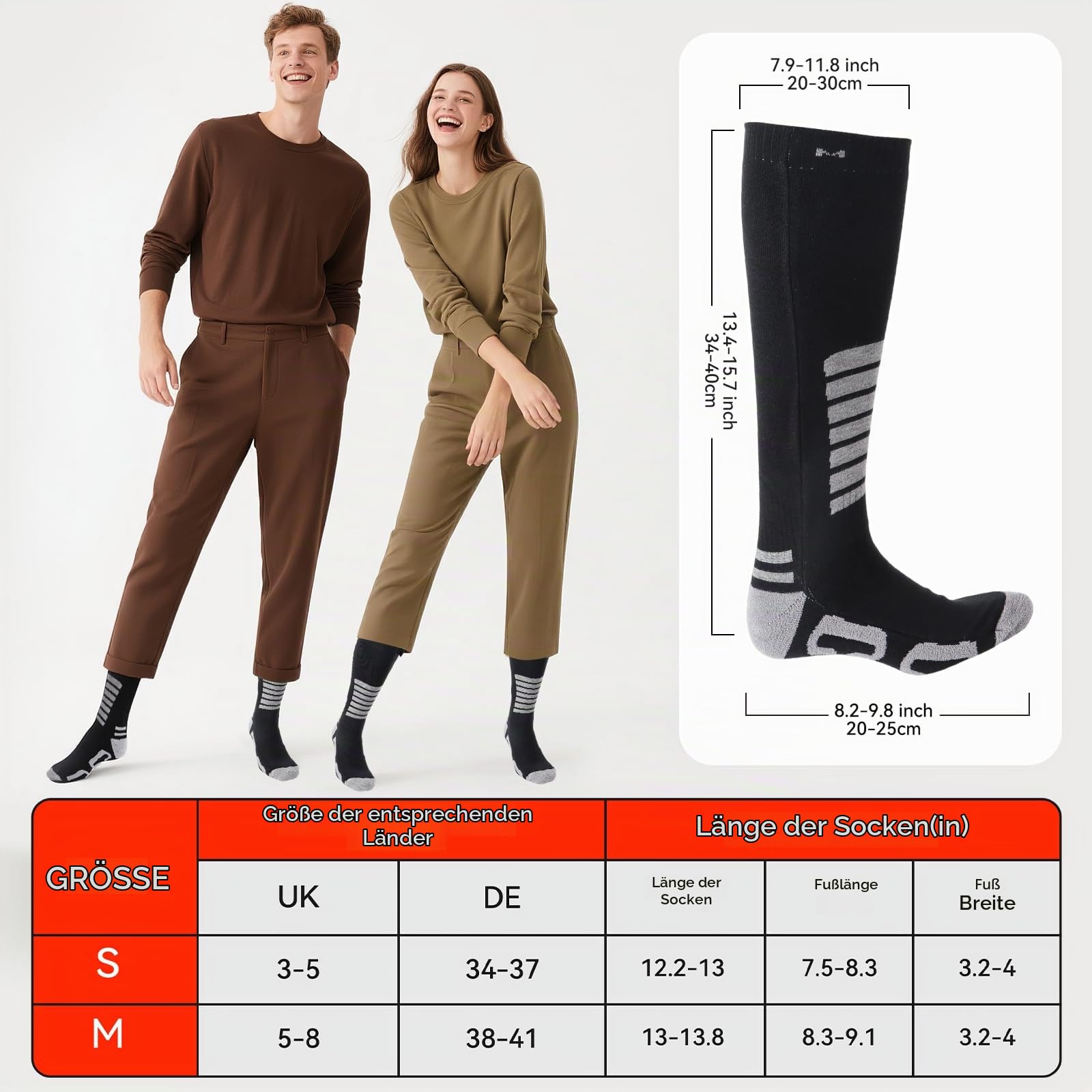 Qoosea Heizsocken für Herren & Damen 8500mAh Wiederaufladbare Elektrische Socken mit APP & Knopfsteuerung 4 Temperatureinstellungen Waschmaschinenfest für Winter Ski Camping Wandern Angeln (S)