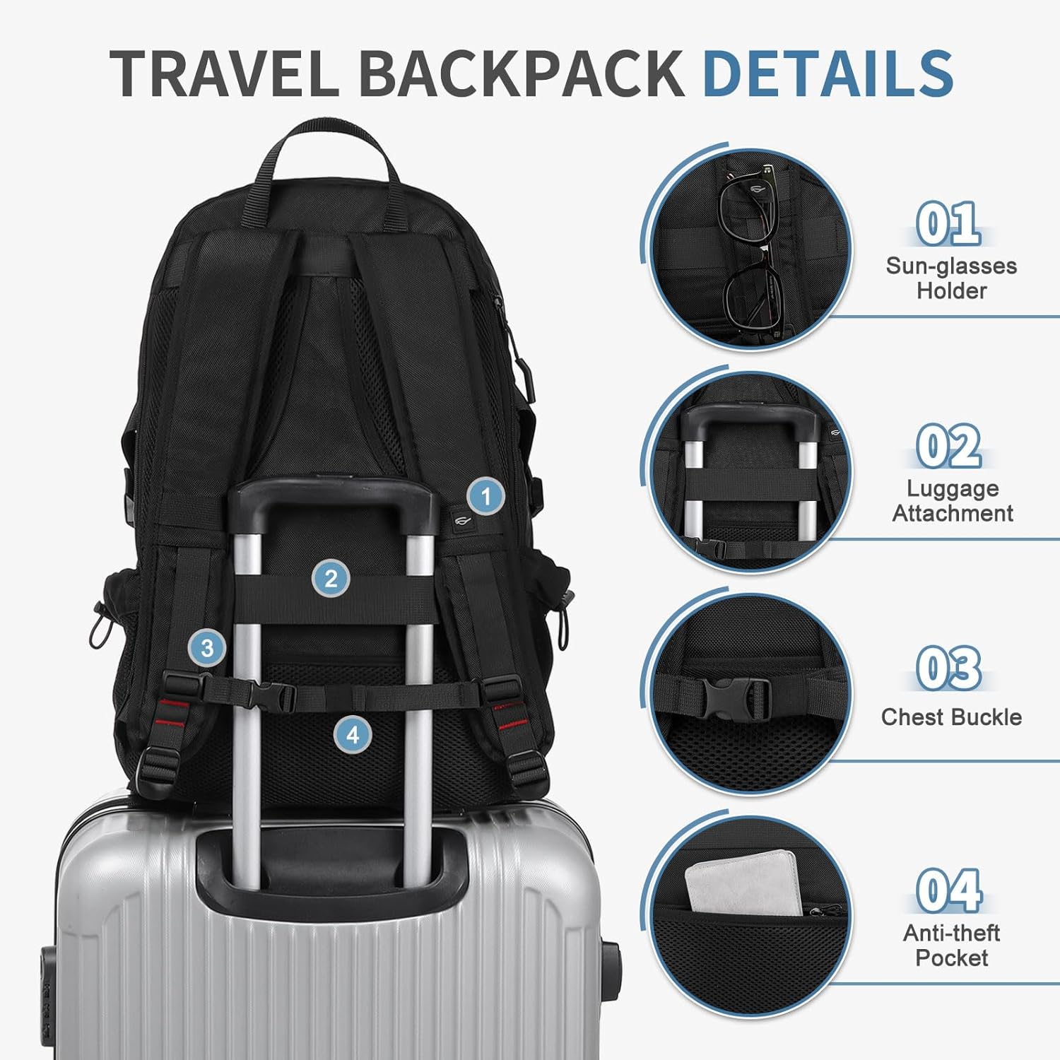 Travel Backpack for Men, 35L TSA Approved Large Laptop Backpack Fits 18.4 Inch, Water-Repellent W/Shoe Compartment & Wet Pocket Anti-theft Pocket, Black