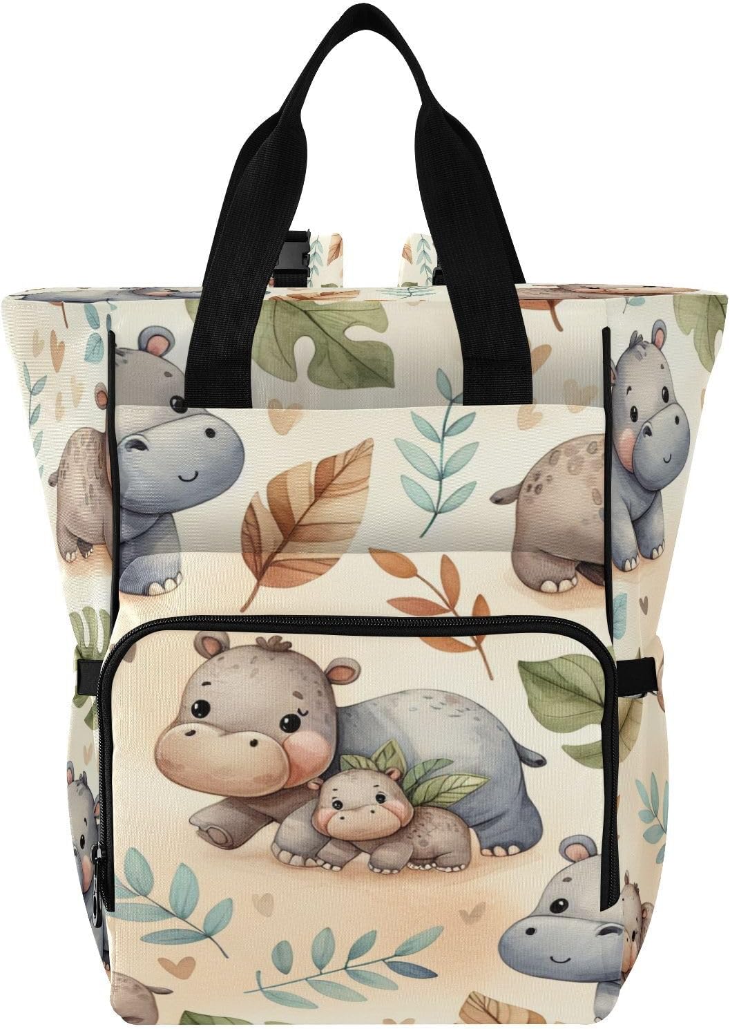 Cute Hippos Diaper Bag Backpack, Unisex Travel Baby Backpack Diaper Bags with Stroller Straps & Pacifier Case, Large Capacity Waterproof Diaper Backpack