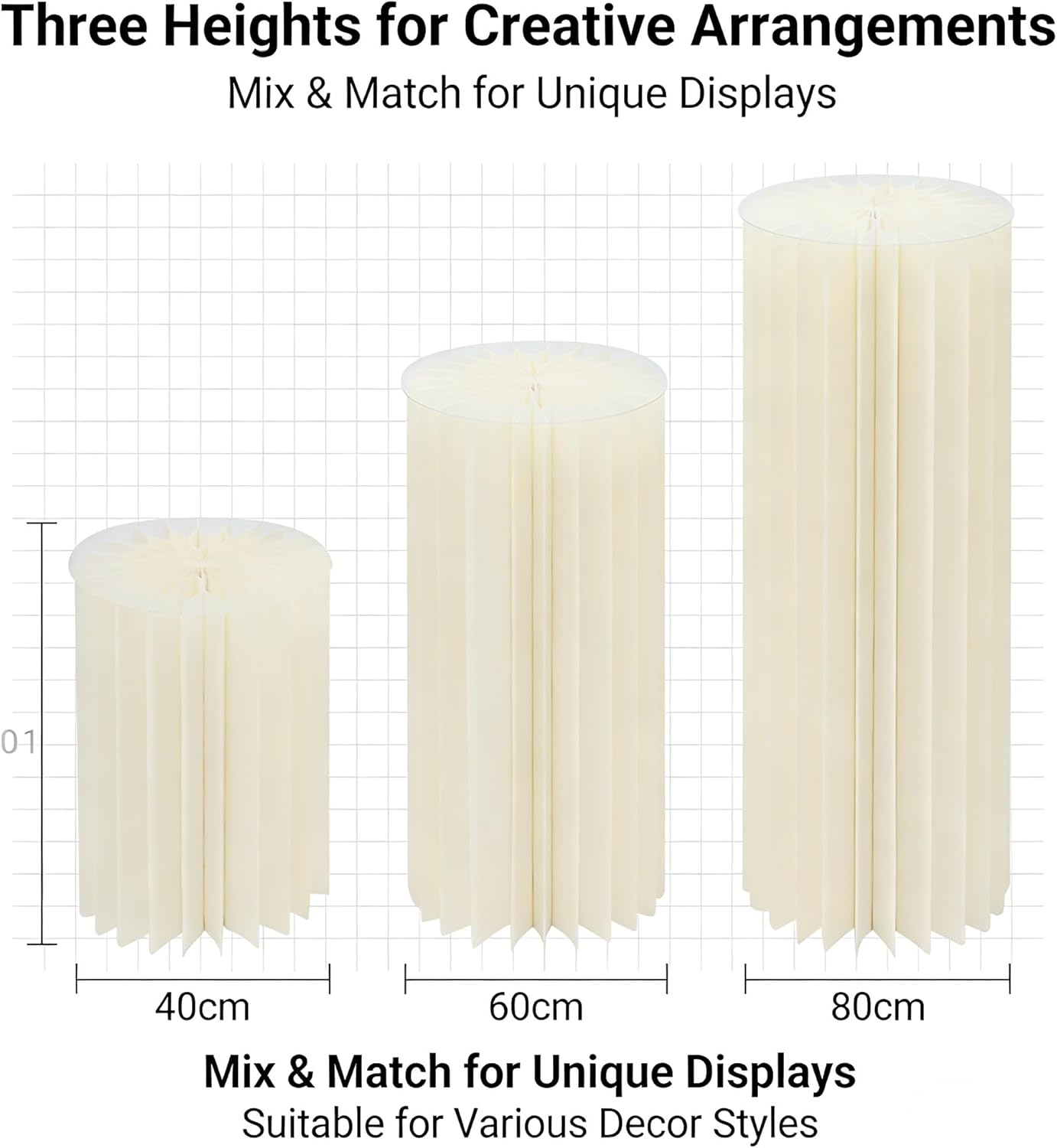 3Pcs Cylinder Stands for Party – Foldable Cardboard Cylinder Pedestal Stand Set, Tall White Round Centerpiece Display with PVC Top, White Cylinder Stand For Party, Cake Cylinders, Cardboard Pedestal
