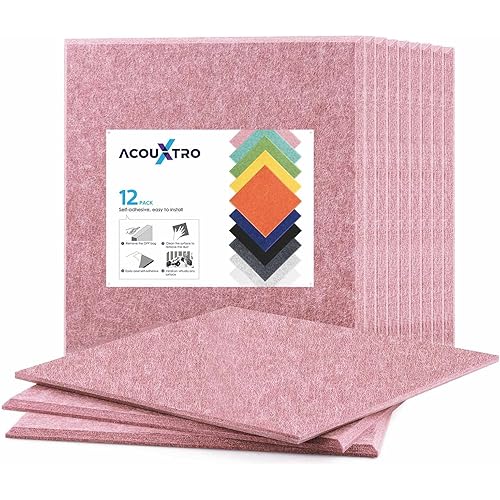 12 Pack Acoustic Panels Self-Adhesive, 10"X 10"X 0.4" Sound Proof Foam Panels, Soundproof Wall Panels High Density, Acoustic Panels Sound Absorbing for Wall Decoration and Acoustic Treatment Pink