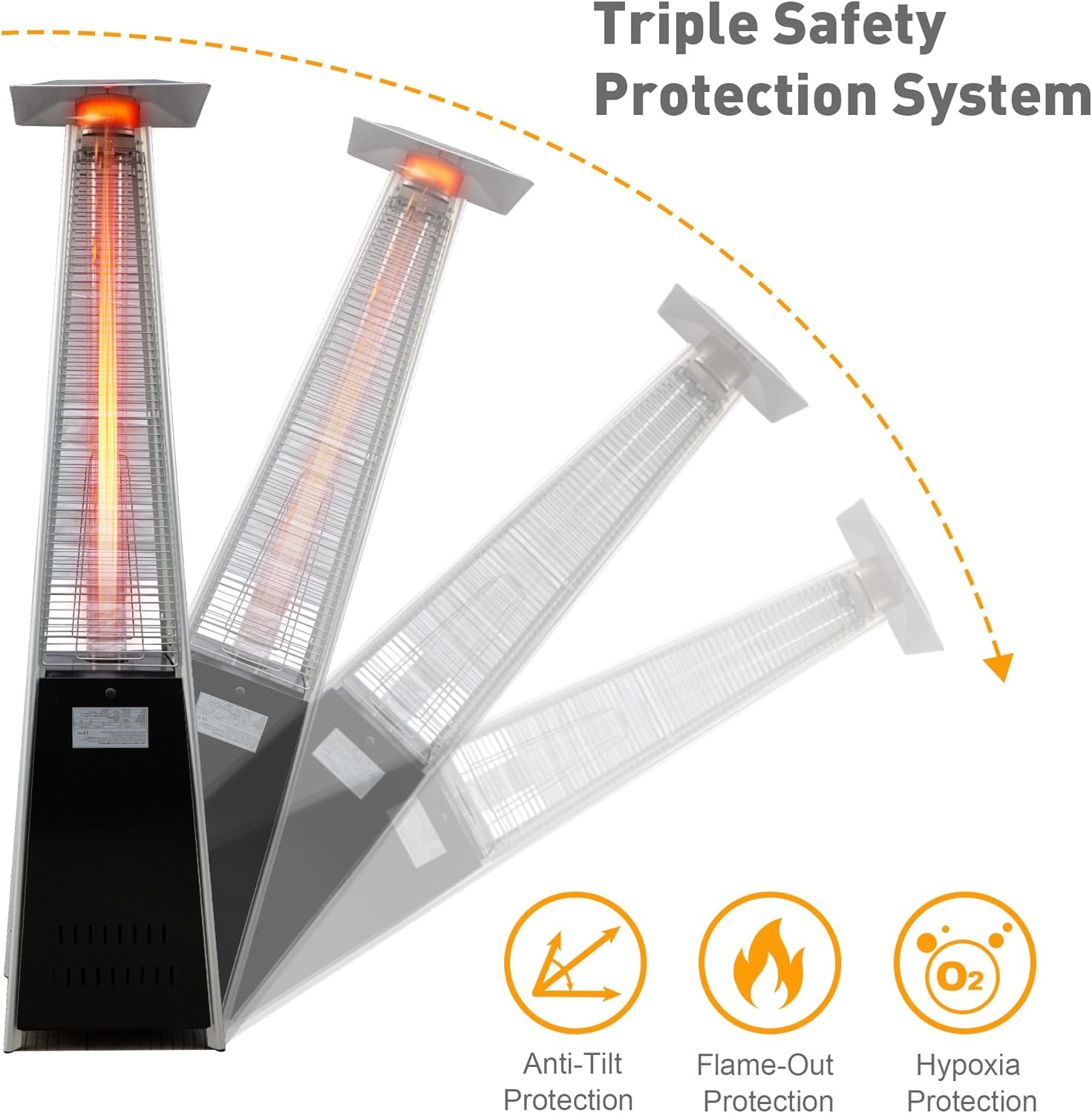 Outdoor Patio Heater, Pyramid Standing Gas LP Propane Heater with Wheels 87 Inches Tall 42000 BTU for Commercial & Residential Courtyard (Black)