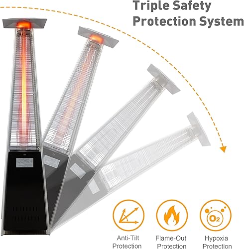 Miniatura 5 de Calentador de patio al aire libre, calentador de propano LP de gas pirámide con ruedas de 87 pulgadas de alto 42000 BTU para patio comercial y