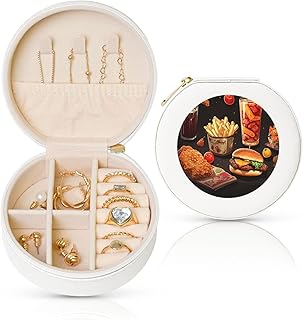 Chicken Leg Burger Drink Jewelry Box Case Small Travel Jewelry Case Organizer For Women Ladies Girls Gifts For Birthday Christmas,White