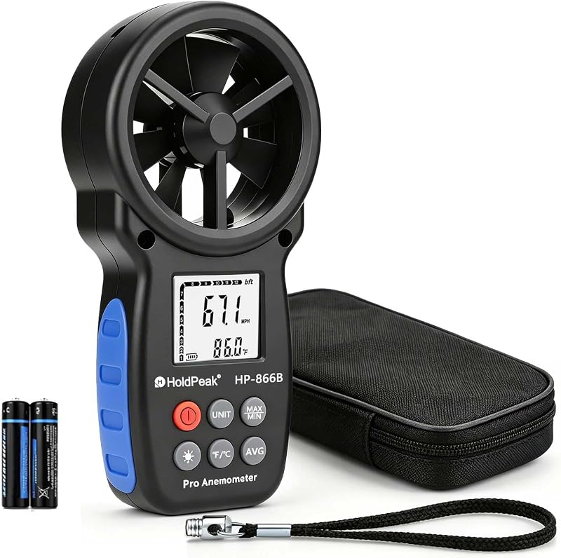 HoldPeak 866B Digital Anemometer, Handheld Wind Speed CFM Meter | HVAC Air Flow Velocity Gauge Tester with Backlight, Wind Temp Measuring Device, Outdoor Wind Gauge for Drone Sailing Shooting