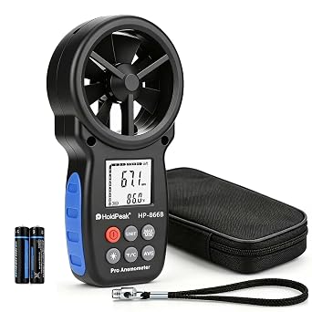 HoldPeak Anemometer Handheld, Digital Wind Speed Meter with Backlight, Air Flow Velocity Temperature CFM Measuring Device for outdoors garden Surfing HVAC Vent, HP-866B
