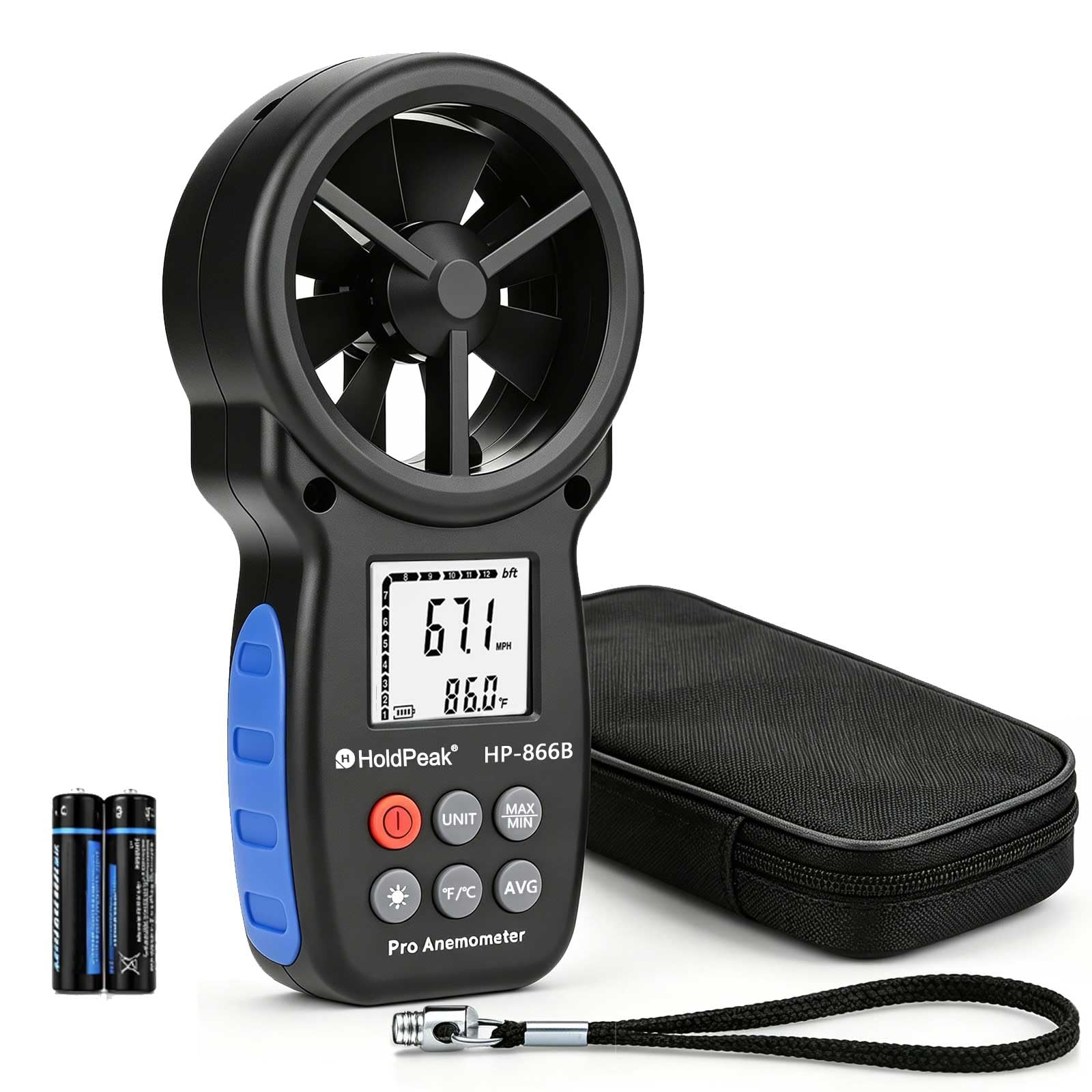 Anémomètre Portable, Anémomètre Numérique Haute Précision, Mesure la Vitesse du Vent, la Température, pour VMC, Extérieur, Drones HP-866B