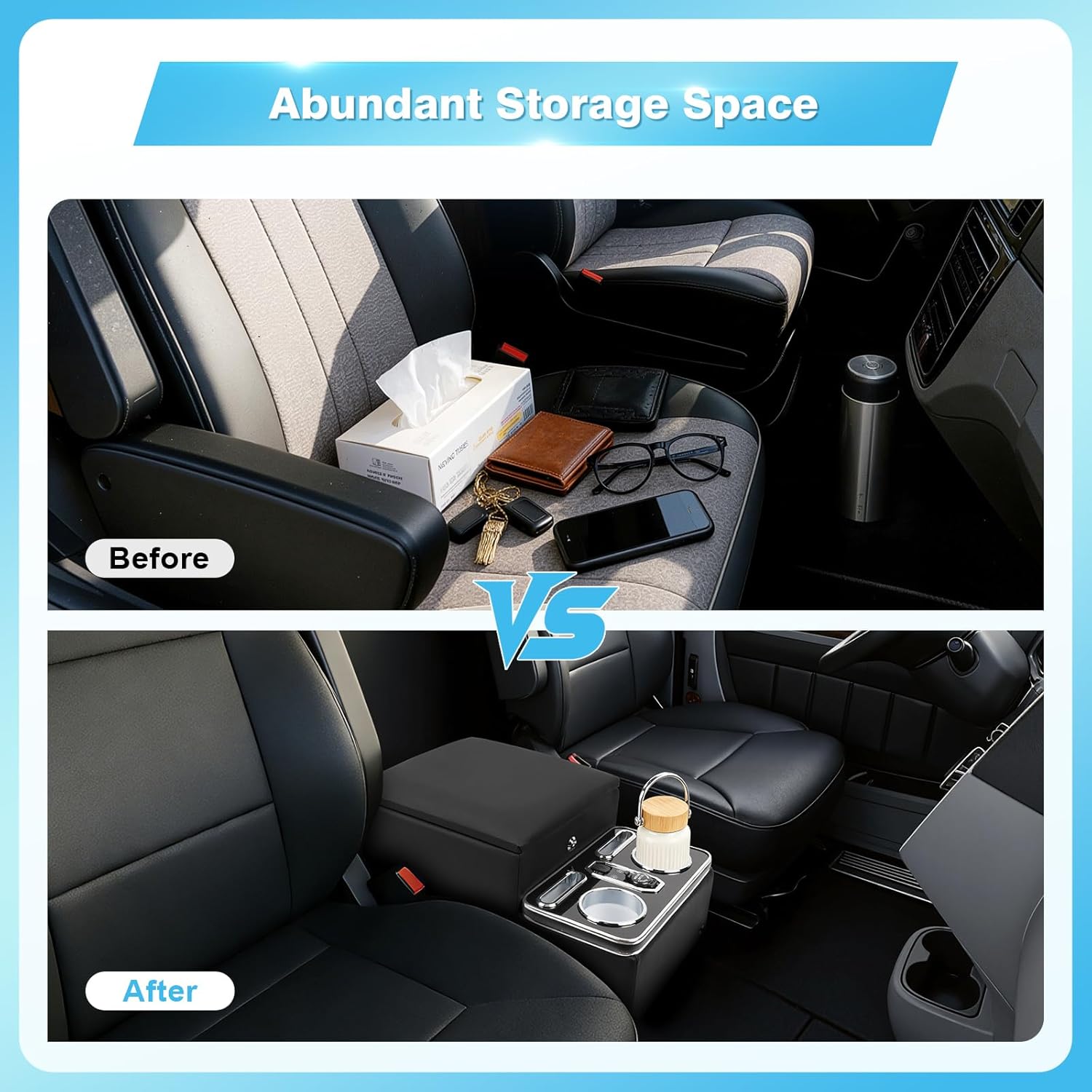 Center Console, Universal Front Bench Seat Consoles, Truck Seat Organizer and Storage, Center Console for Truck & Minivan & Car& SUV Cab Front Seat Bench Seat Storage Box (Locking)