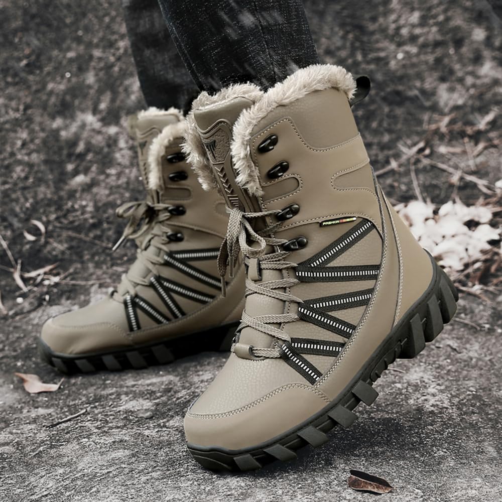 Męskie Buty Śnieżne Moda Ciepłe Sztuczne Futro Zimowe Buty Outdoor Lace-Up Wodoodporne Buty Casual Walking Kampanie Turystyczne Buty
