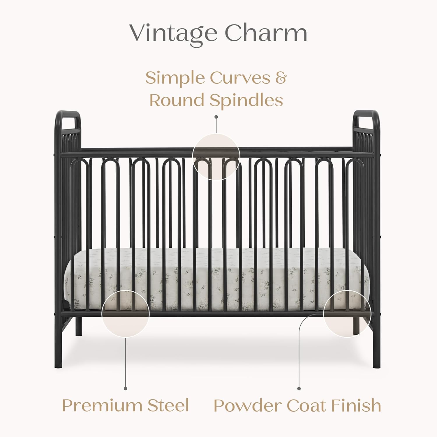 Delta Children Darcy 4-in-1 Metal Convertible Crib, Charcoal Grey