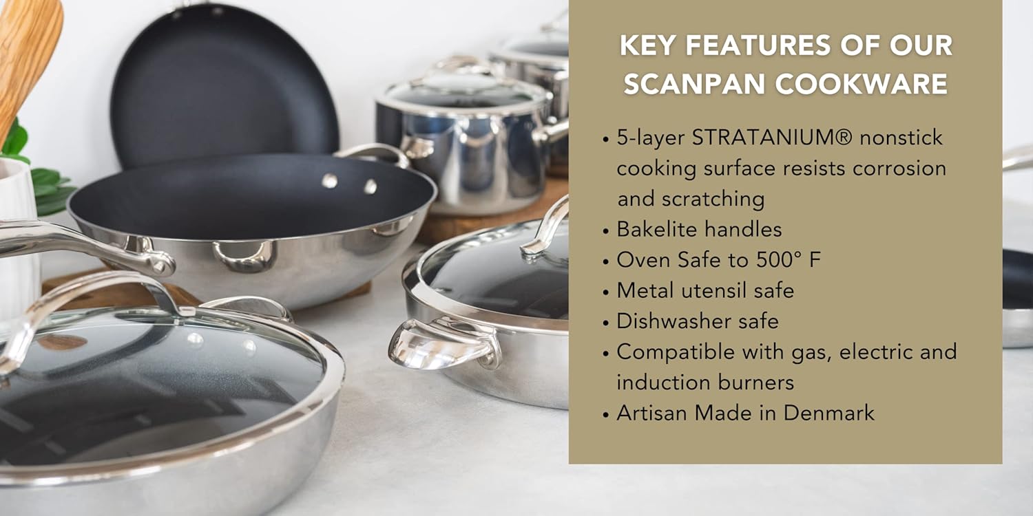Scanpan Classic Plus 12.5 inch Nonstick Wok – Compatible with Gas and Electric Stovetops, Metal Utensil Safe, Oven Safe to 500°F, Dishwasher Safe, Black