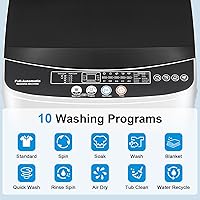 Vista 5 de Lavadora portátil de 17 libras con 10 programas de lavado, 2.2 pies cúbicos de lavadora automática completa y giratoria, lavadora giratoria compacta