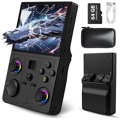 Retro Handheld Game Console, DC35V Retro Gaming Console 3.5’’IPS Screen Open Source Linux System Built-in 20000+Classic Games, 20+Emulators, Portable Video Gaming Console with 4000mAh Battery (Black)