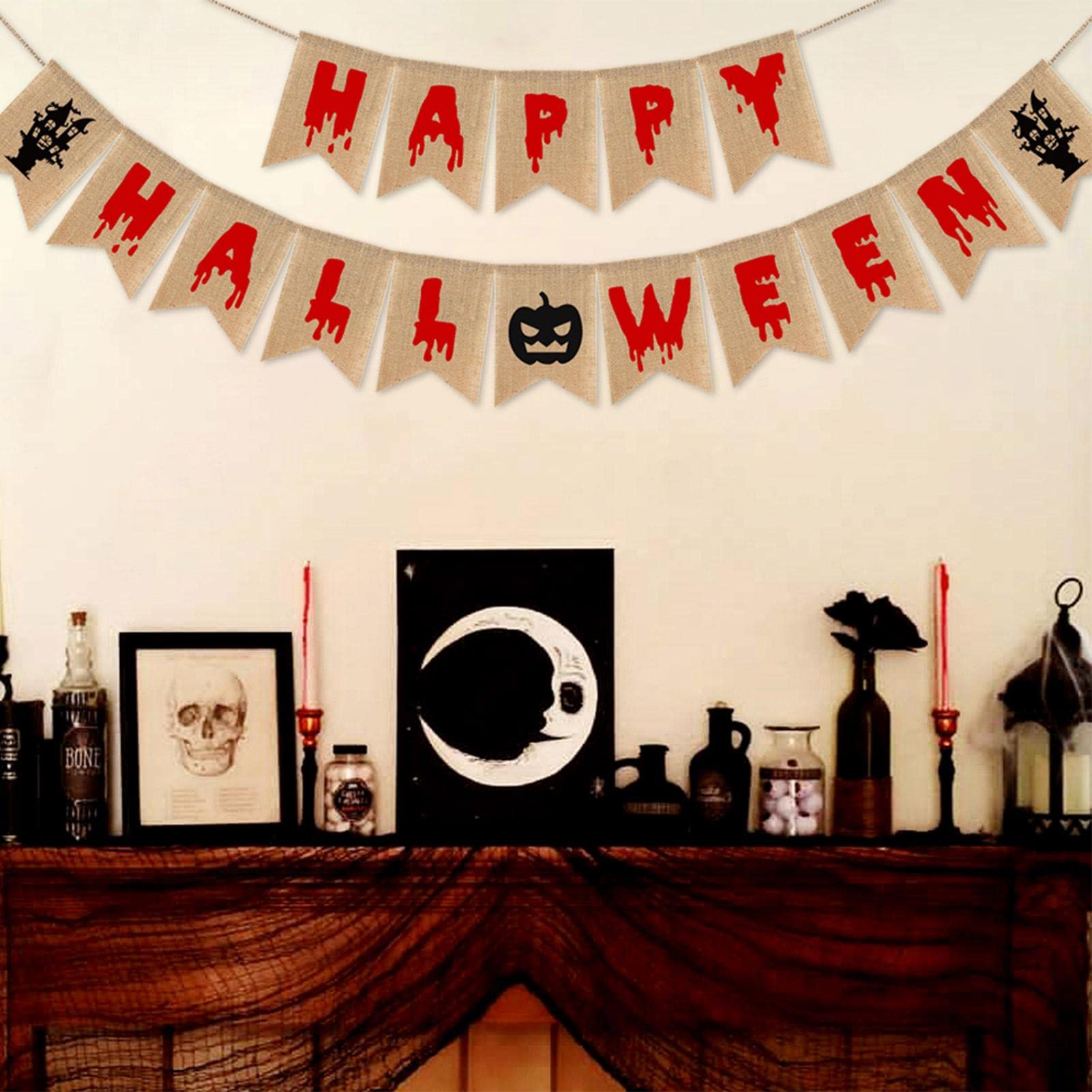 Banner di Tela di Halloween - Banner di Ghirlanda per Feste di Halloween con Strega di Zucca, Ghirlanda di striscioni rustici da Appendere per Decorazioni per Feste in Fattoria di Halloween