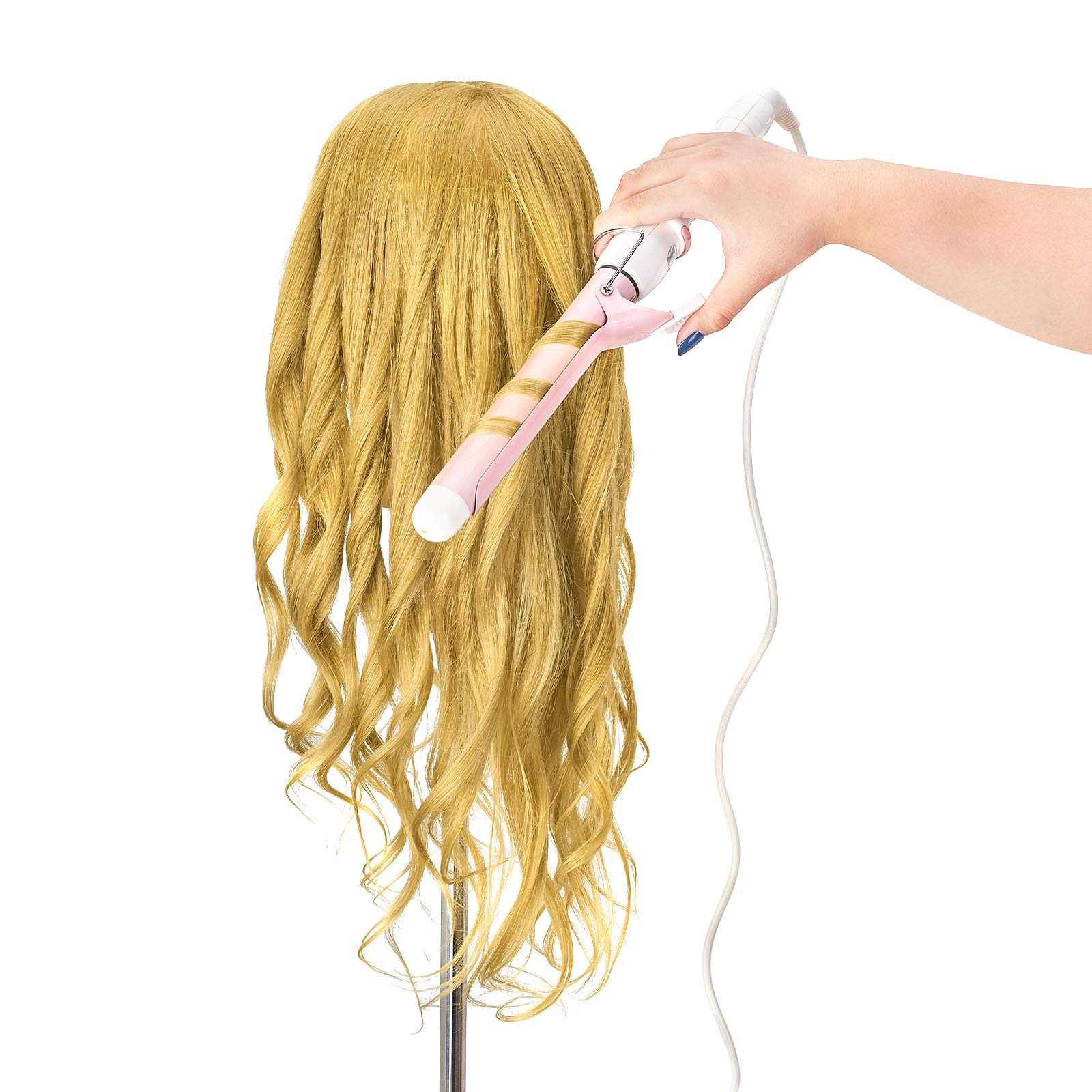 Neverland Beauty 56cm 100% Cabello natural Cabezas ejercicio cabeza peluquería cosmetología práctica maniquí cabeza muñeca con soporte y DIY Hairdressing Herramientas Accesorios Set #27