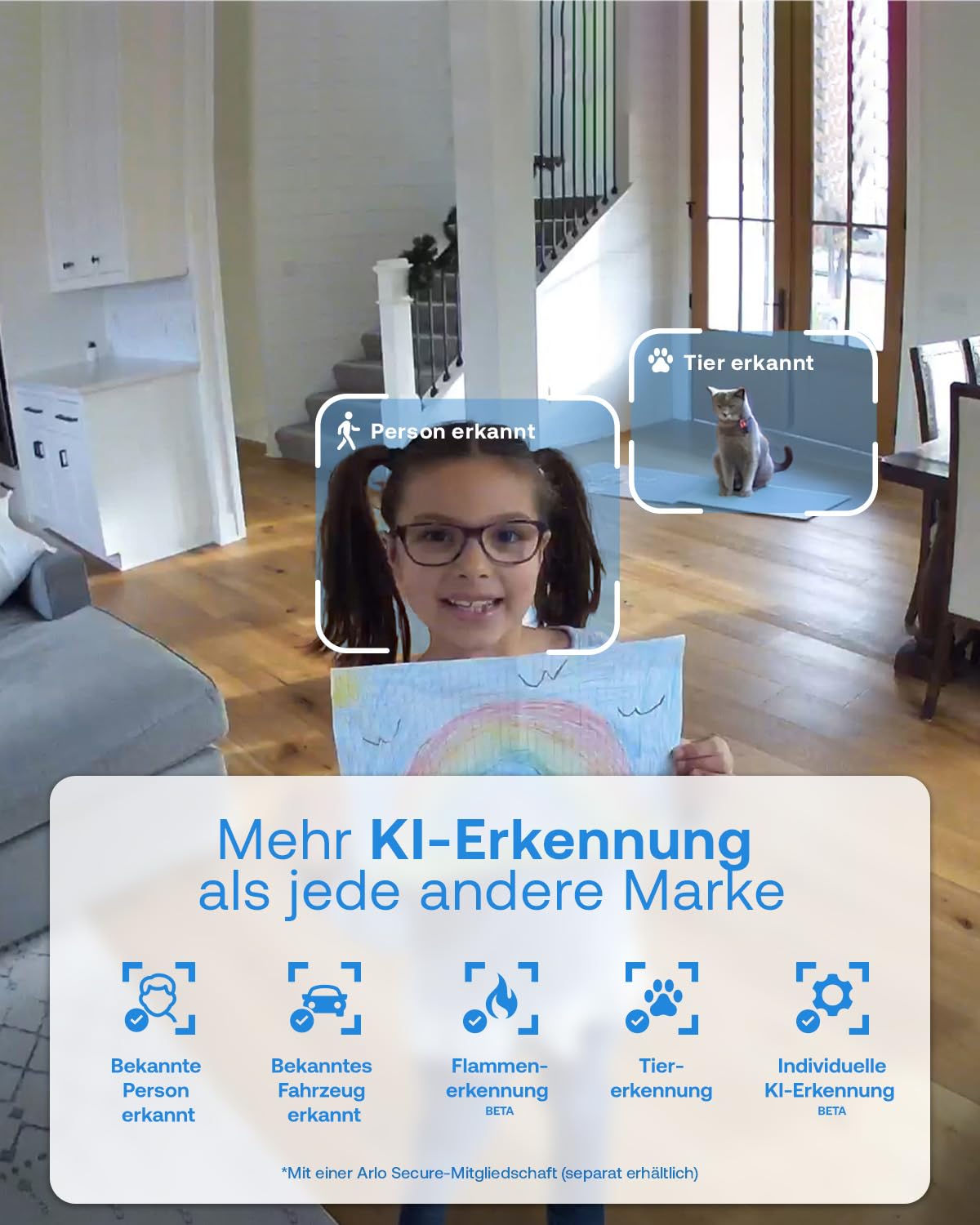 Arlo Ultra 3 Überwachungskamera Aussen WLAN, 2er Set mit 2 Solar Panel, Kabellos, 4K UHD, KI-Erkennung, Auto-Tracking, Farb-Nachtsicht, Zwei-Wege-Audio, Lokaler Speicher, mit Arlo Secure Testversion