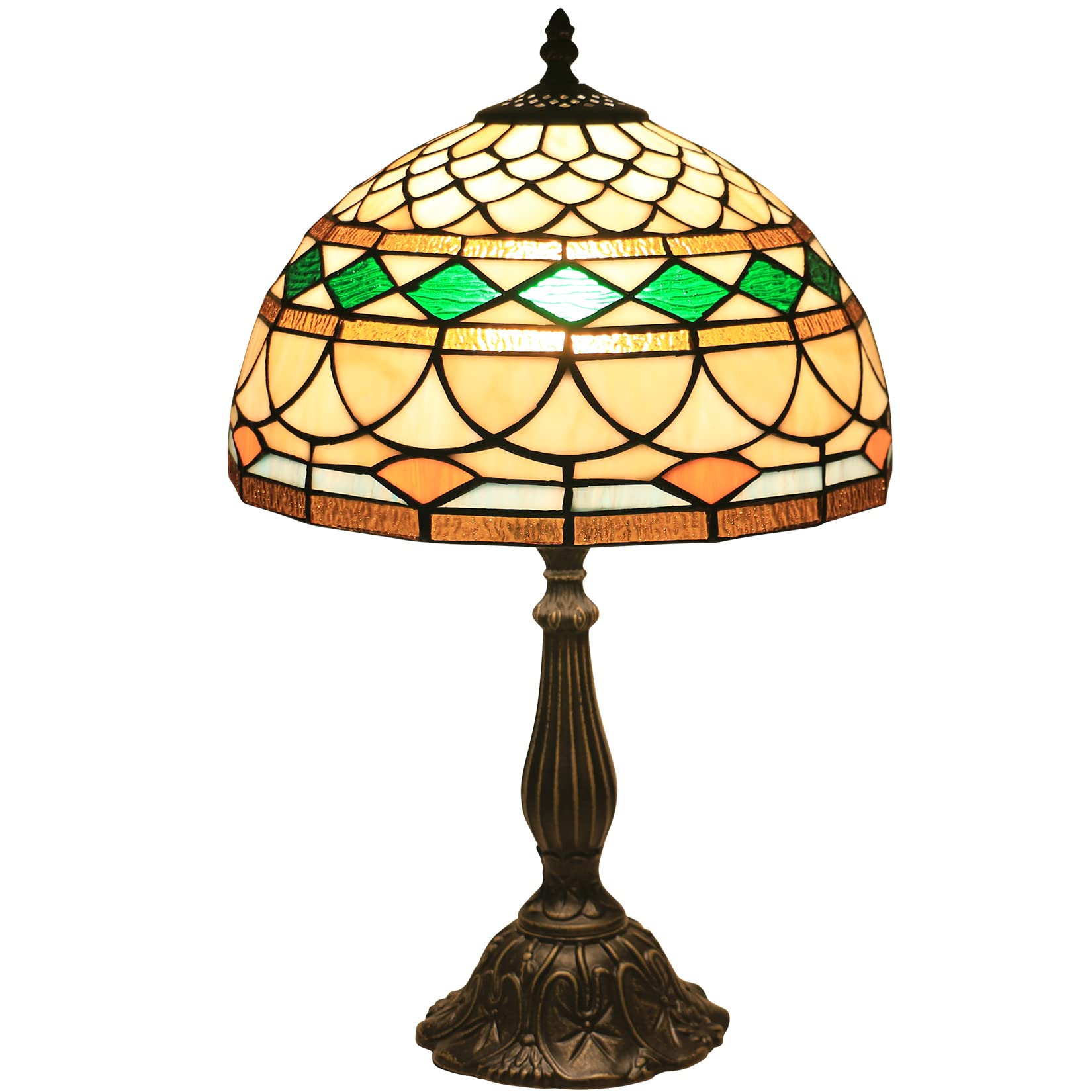 Lampada da 30,5 cm, Caldo Beige Giallo acquarello in Vetro colorato con Perline di Oro, Paralume, Lampada da Tavolo, Camera da Letto, Comodino, Soggiorno, Lampada da Comodino Victoria di Lusso, Base