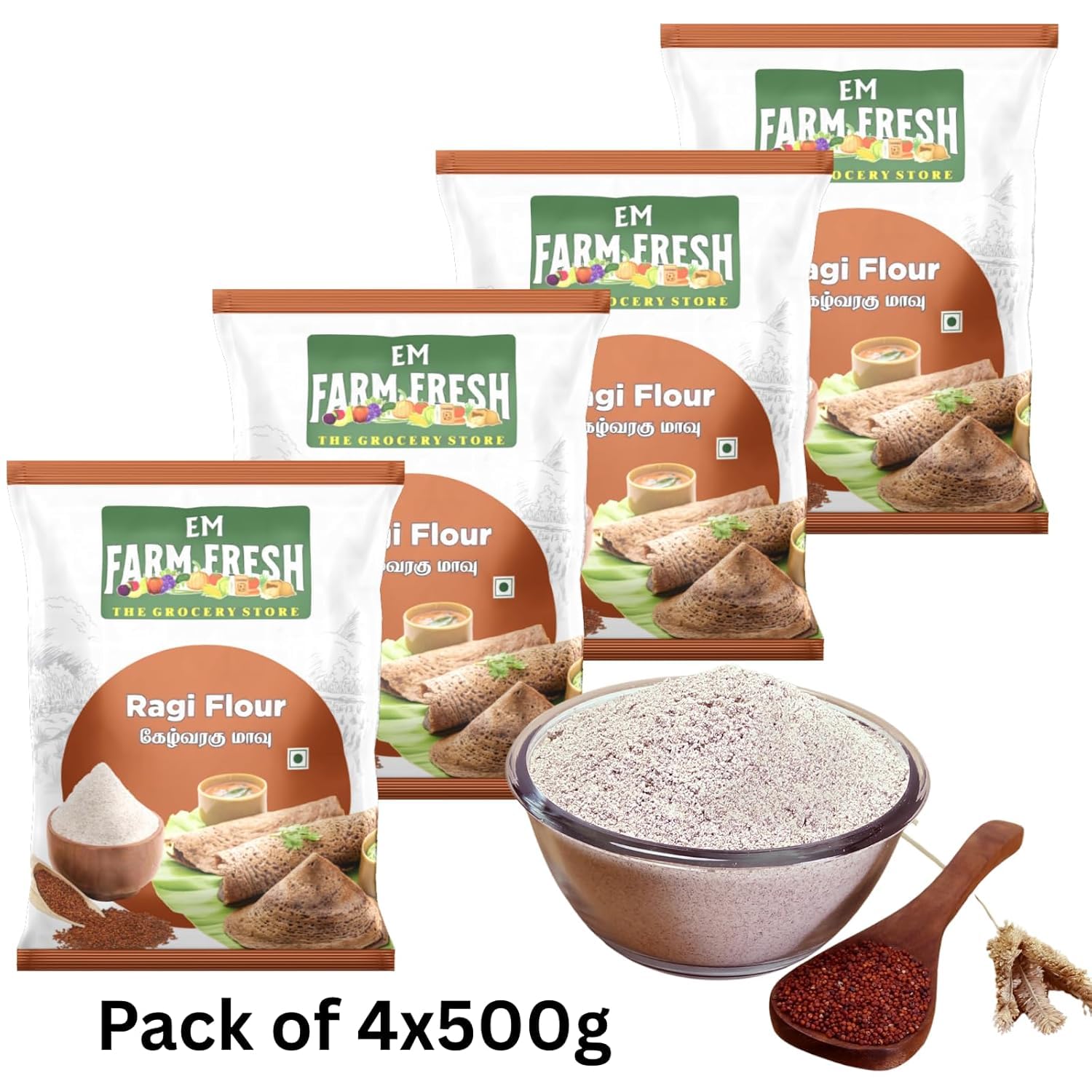 EM AGRIGOAT FARM Ragi Flour | Gluten-Free ragi Flour For Digestive Health,Diabetes Control & Weight Management - Rich In Protein,Fiber,And Antioxidants 500gm (Pack of 4) 1
