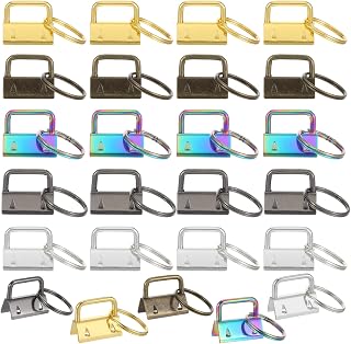 20pcs Key Fob Hardware 1 Inch, Wristlet Keychain Hardware 5 Colors, Key Chain Clamp Set with Split Rings for Wristlet Lanyard Crafts DIY Supplies