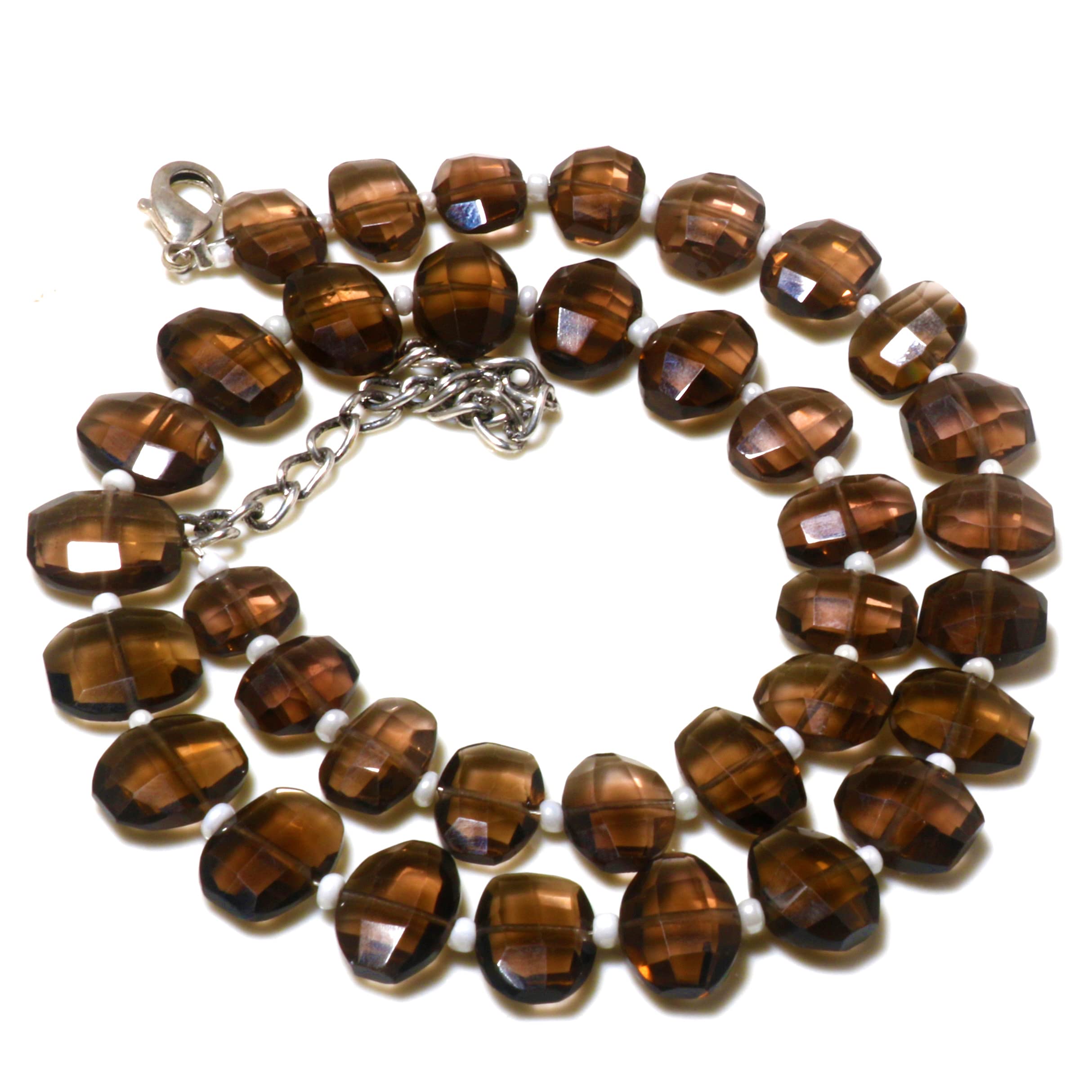 Exclusive Stylish Smoky Quartz Gemstone Oval Beaded Necklace For Women & Girls Best Gift For Her