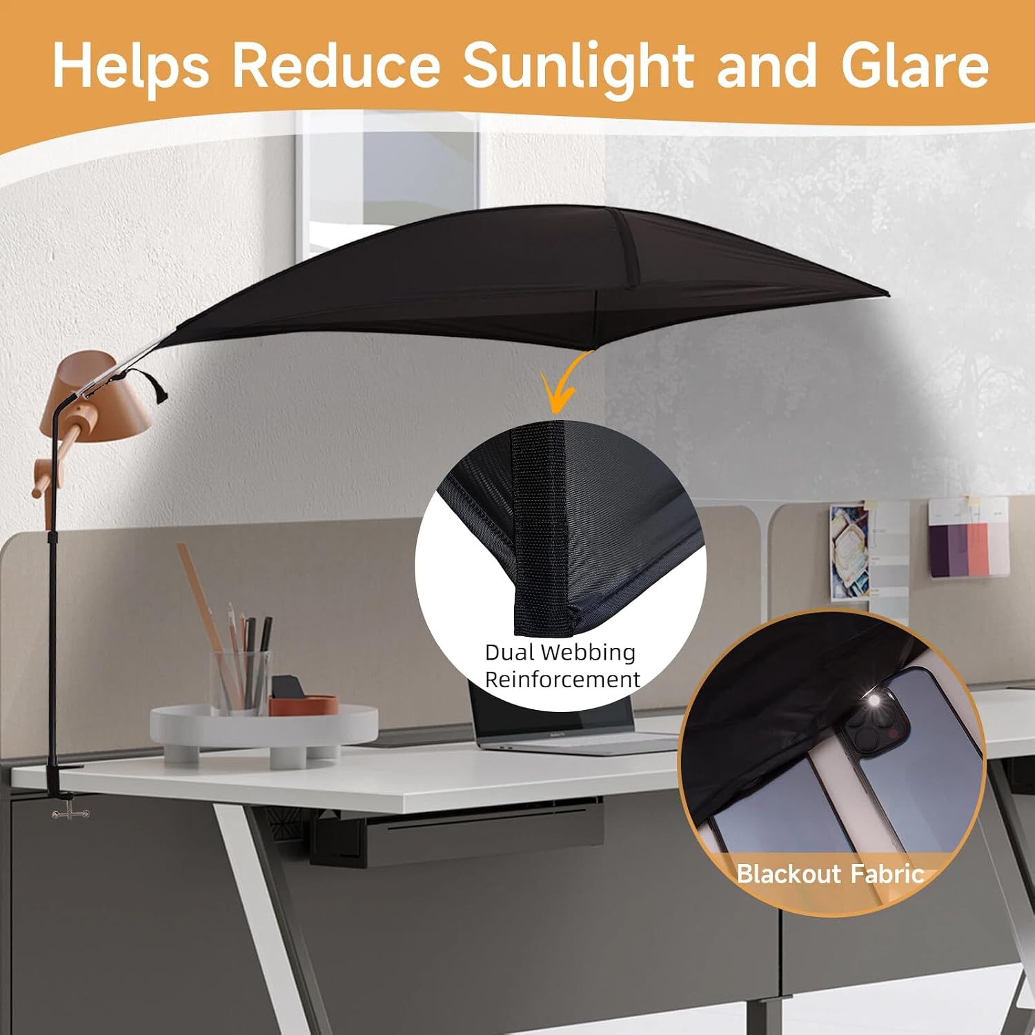 Cubicle and Desk Shade, Adjustable 55" Large Cubicle Leaf Privacy Canopy | Blackout Fabric Kite-style Desk Umbrella to Block Overhead Light, Portable Office Partition Tent Cover for Work, Home, Studio