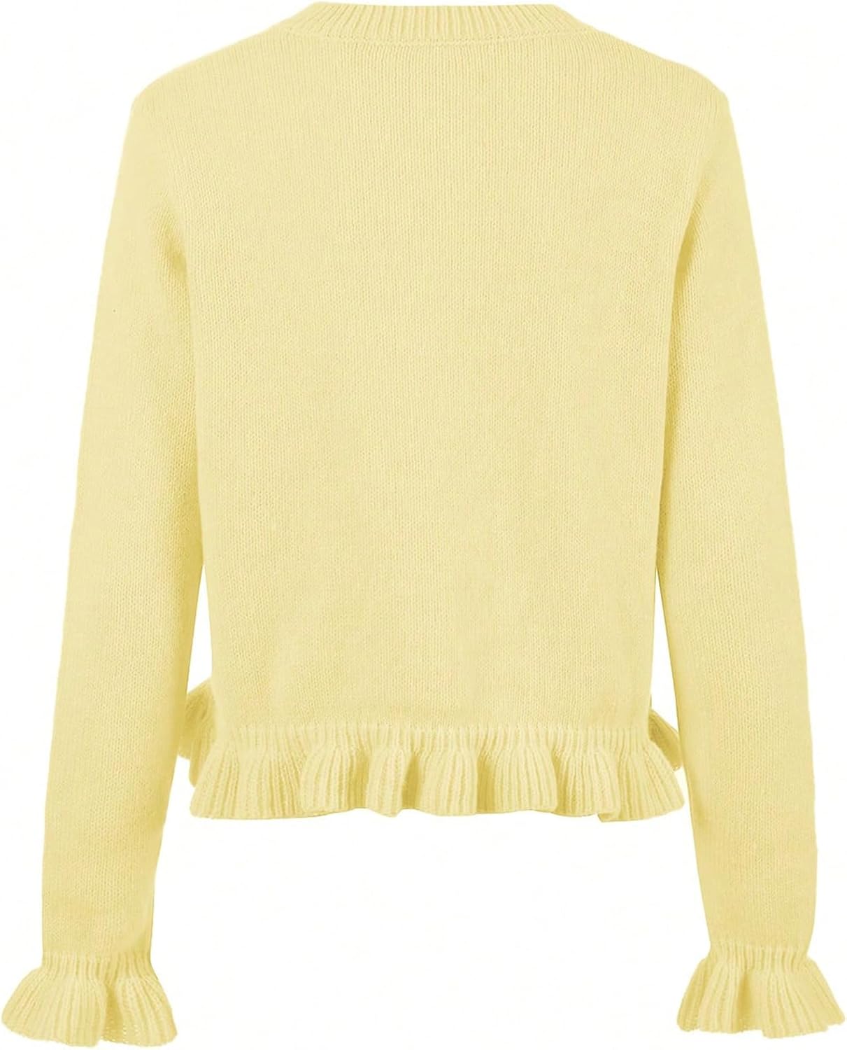 GORGLITTER Women's Cropped Cardigan Sweaters Button Up Ruffle Hem Crew Neck Long Sleeve Fall Cardigan Knit Tops